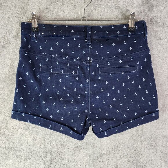 Juniors Almost Famous Blue Denim Anchor Print Shorts Hi Rise 3" Inseam Size 9 - Picture 5 of 10